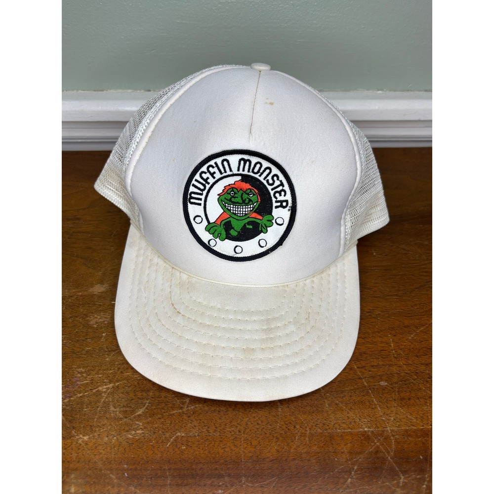 Vintage‎ Muffin Monster Speedway Trucker Hat White Mesh Snapback Cap Mens